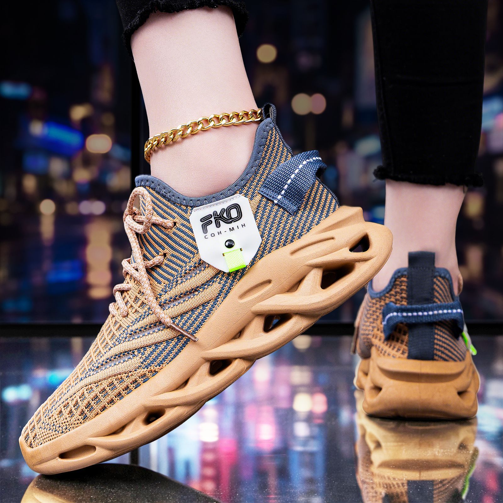 Knit Fabric Lace Up Sneakers - メンズ通気性ニットスニーカー、ブレードソール、ツイスト織りカジュアルスポーツシューズ、軽量ローカットサマーアウトドアジムウォーキングシューズ