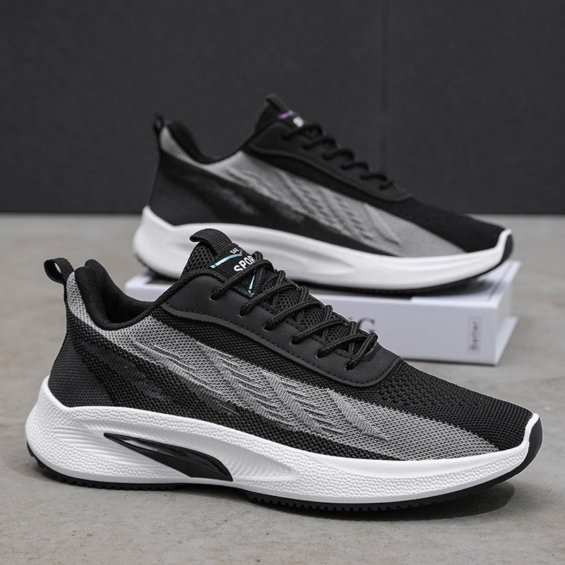 デザイナーランニングシューズ メンズ 通気性ニット メンズ  - Knit Fabric Lace Up Sneakers のレビューと価格